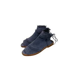 Free People Silent D Suede Fringe Leather Mule Sandals Blue Leather Womens 40